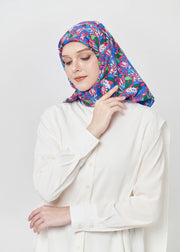 Azure Bloom Silk Hijab - Sapphire Flora by Minnaba